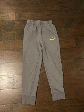 Puma Gray Kids Joggers with Neon Yellow Logo